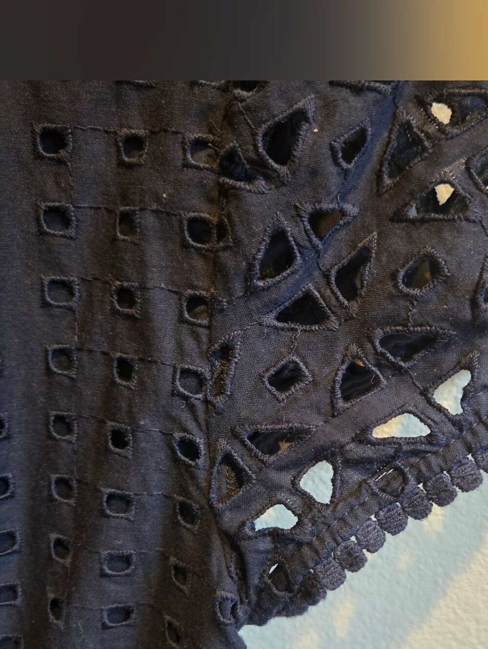 Ann Taylor Mixed Eyelet Flare Dress Cutout Details 0 Navy Wedding Work Event - Picture 9 of 14